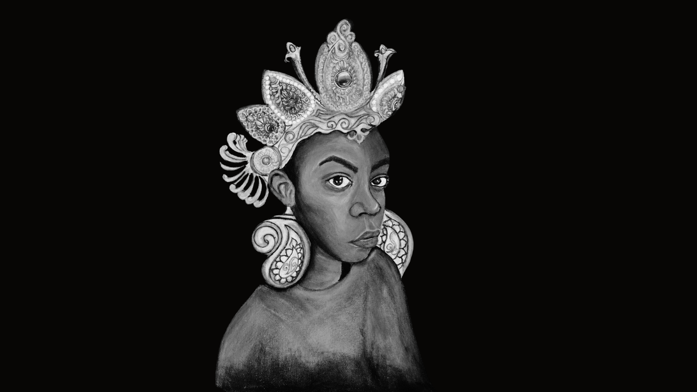 Inner Durga, peinture d’Ellébore Guimon, apparition en noir et blanc